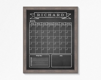 Dry Erase Calendar Printable-Chalkboard Dry Erase-Family Calendar-Command Center-Customizable-Multiple Sizes available-Digital File