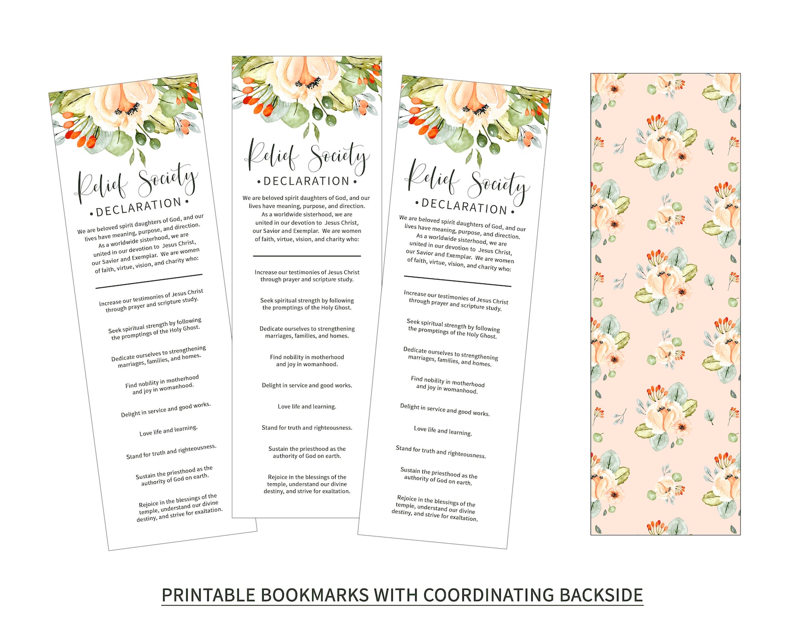 Relief Society Printable Set-relief Society Declaration-posters and Bookmarks-multiple Sizes ...
