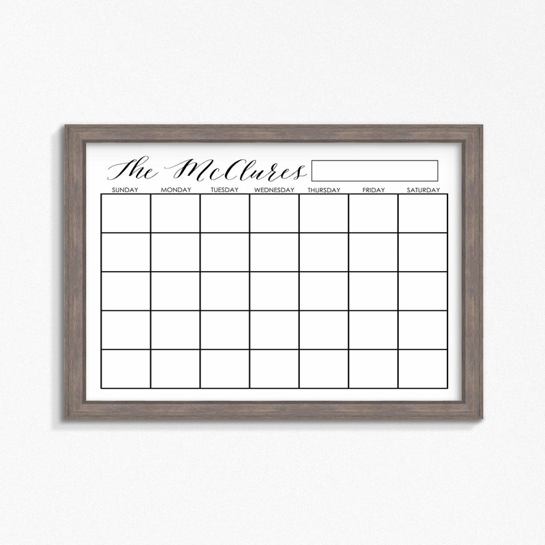 Dry Erase Calendar Printablecustomizable Multiple Sizes Etsy