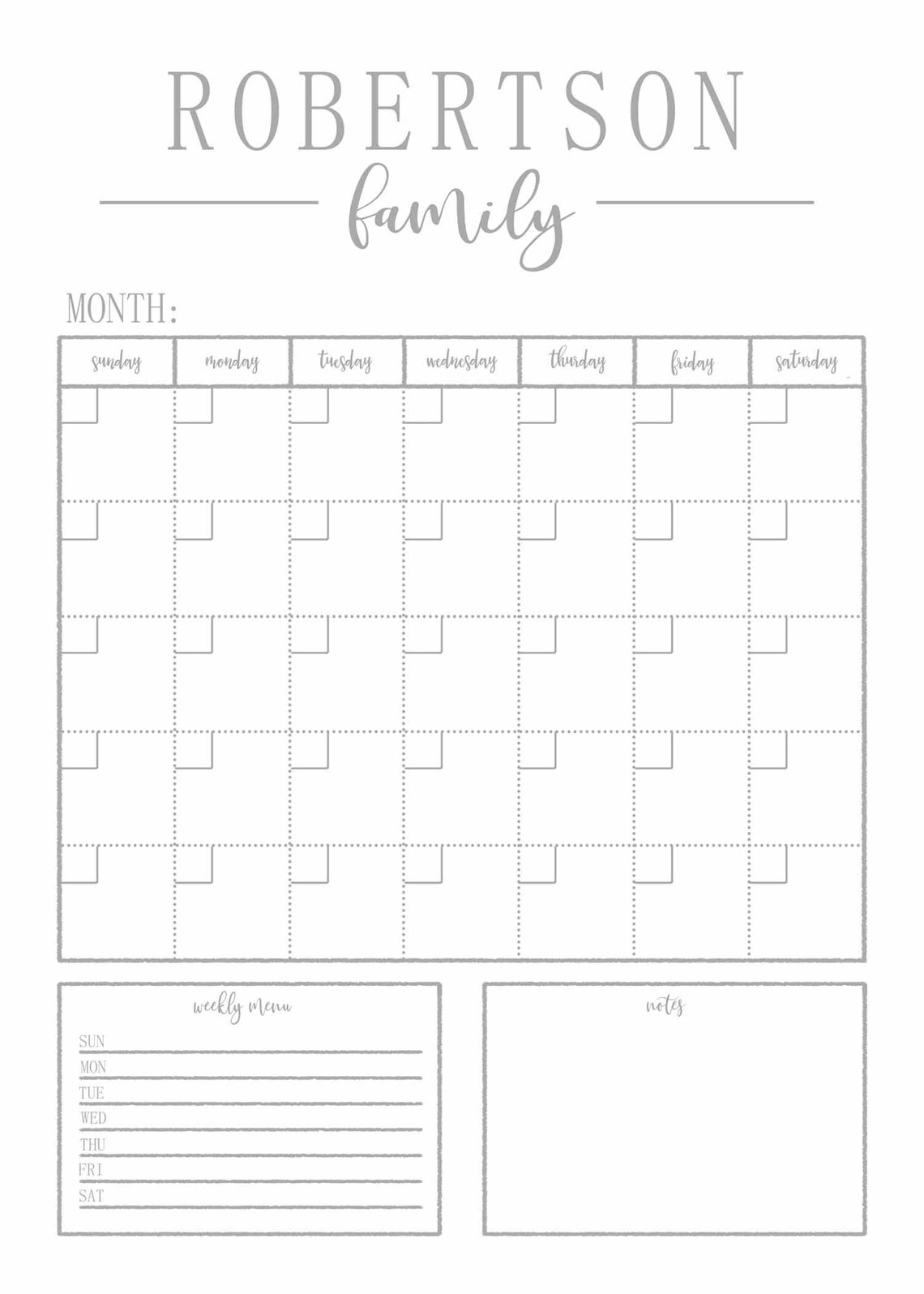Dry Erase Calendar Printable-family Calendar-command | Etsy