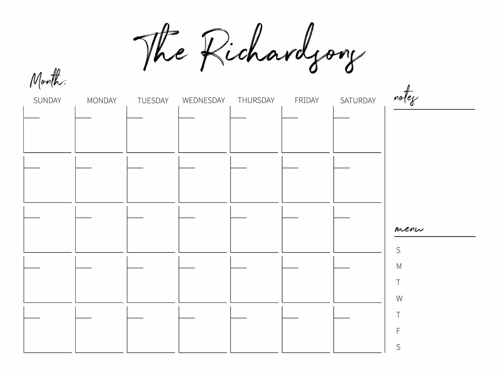 Dry Erase Calendar Printable-family Calendar-command | Etsy