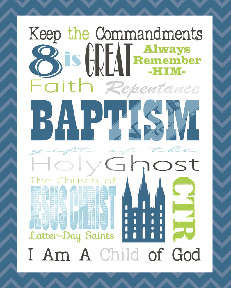 LDS Baptism Gift Subway Art Printable 8x10 5 Designs Included | Etsy