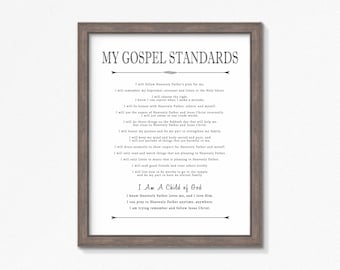 LDS-Gospel Standards-Multiple Size Choice Printable-Black Text-Baptism Gift-Mormon-Activity Days-Scouts