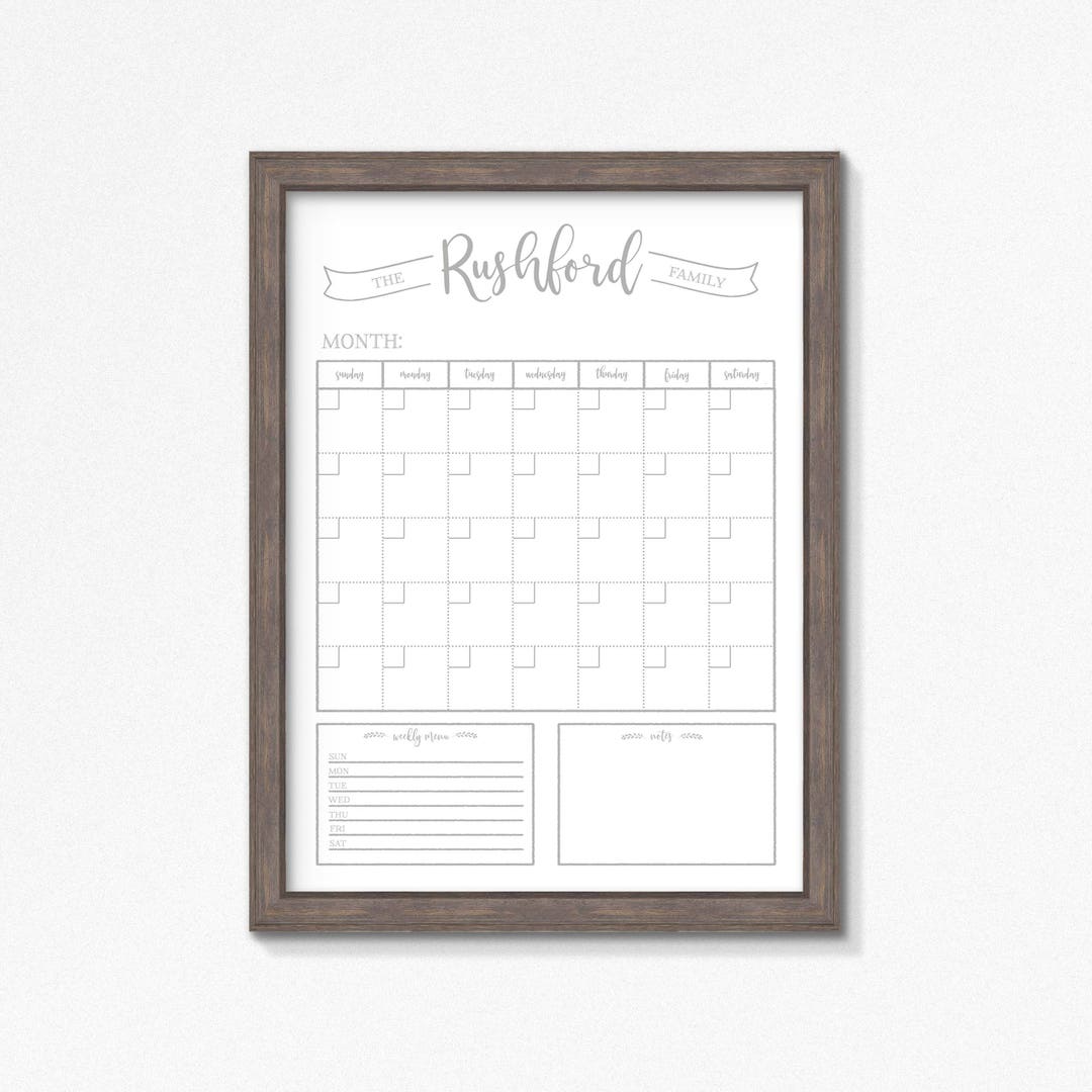 Dry Erase Calendar Printable-chalkboard Dry Erase-cutomizable - Etsy