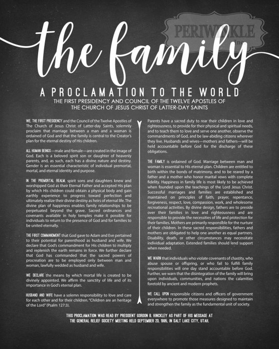 LDS Family Proclamation-printable-multiple Size Included-instant  Downloads-black Text-digital Files-lds Art-lds Poster Printables-mormon 