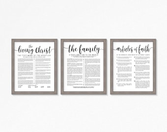 LDS-Family Proclamation-Living Christ & Articles of Faith set-Black Text-Multiple Sizes included-digital files-LDS poster printables