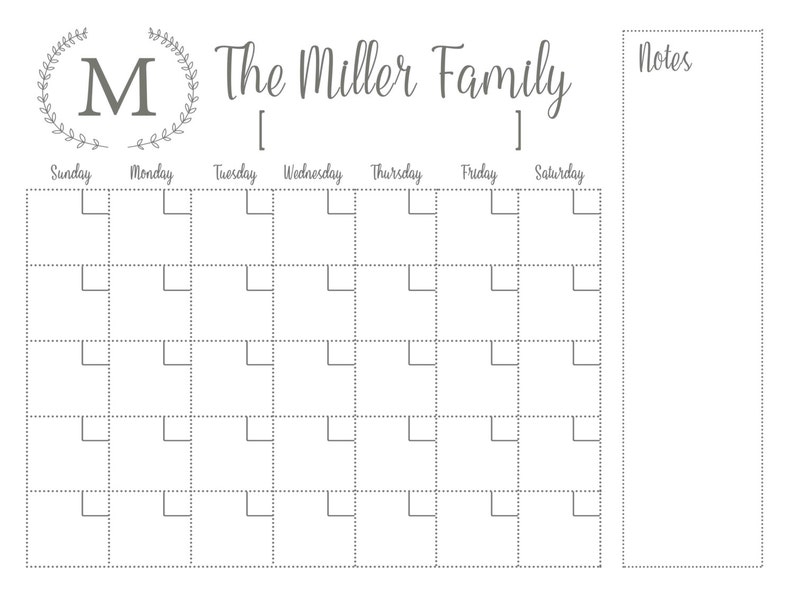 Dry Erase Calendar Printable-chalkboard Dry Erase-cutomizable - Etsy