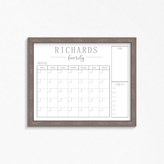 Dry Erase Calendar Printable-Family Calendar-Command | Etsy