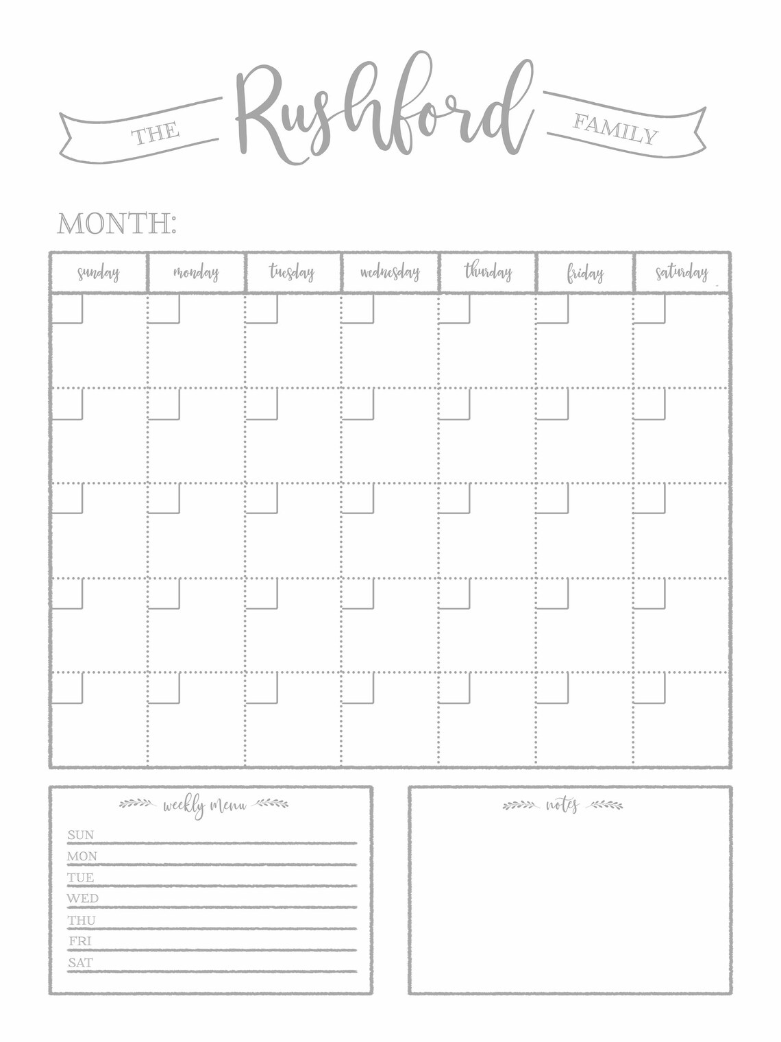Dry Erase Calendar Printable-chalkboard Dry Erase-cutomizable | Etsy