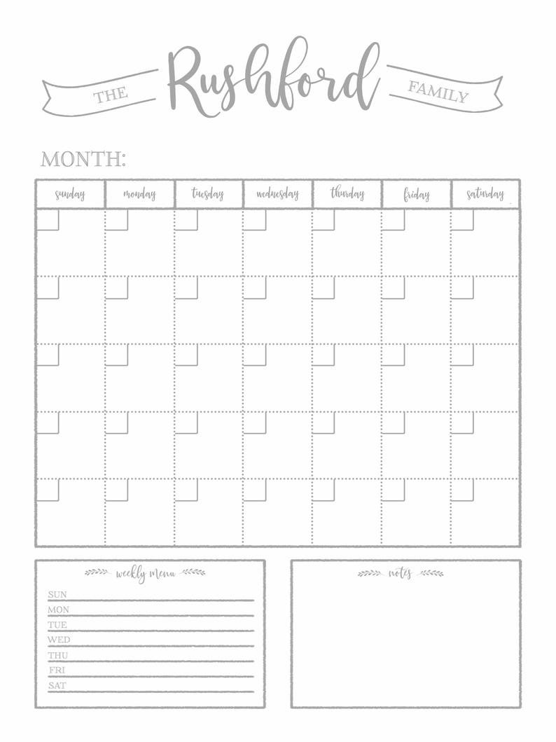 Dry Erase Calendar Printablechalkboard Dry Erasecutomizable Etsy