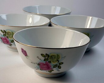 Vintage Asian Porcelain Soup or Rice Bowls set of 4 1/2” Diameter See Description & Photos for Condition