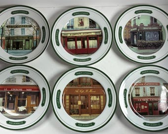 Willam’s Sonoma Les Bristro Collection of 6 Salad Plates Inspired by French Bistros & Cafes discontinued 7 7/8” diameter