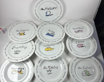 Set of 10 Pottery Barn Millennium Series Plates Salad or Dessert 8.25” in Diameter Different Decades see description for all 10 titles