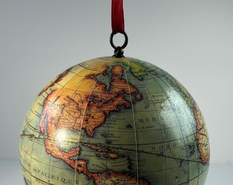 Hanging world globe with vintage detailed map