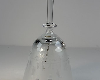Vintage Christmas  1978 Fostoria Clear and Frosted Glass Bell Festuring Ice Skaters and Hockey Players Hand Blown 6.5”-7” Tall