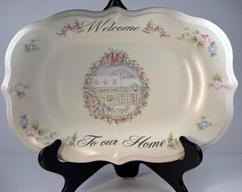 Phaltzgraff Tea Rose Holiday “Welcome to Our House” Stoneware Sculpted Bread or Serving Tray