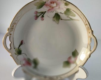 Vintage Small Handpainted Nippon Dish with Handles Bone China 5 1/2" x 3/4"