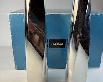 Name Twist Candleholders Pair 9” Silver New in Box #6237 by Designer Fred Bould