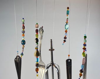 Kitchen Country Wind Chimes Handmade from Pot Lid 8 1/2” Diameter 16” Long