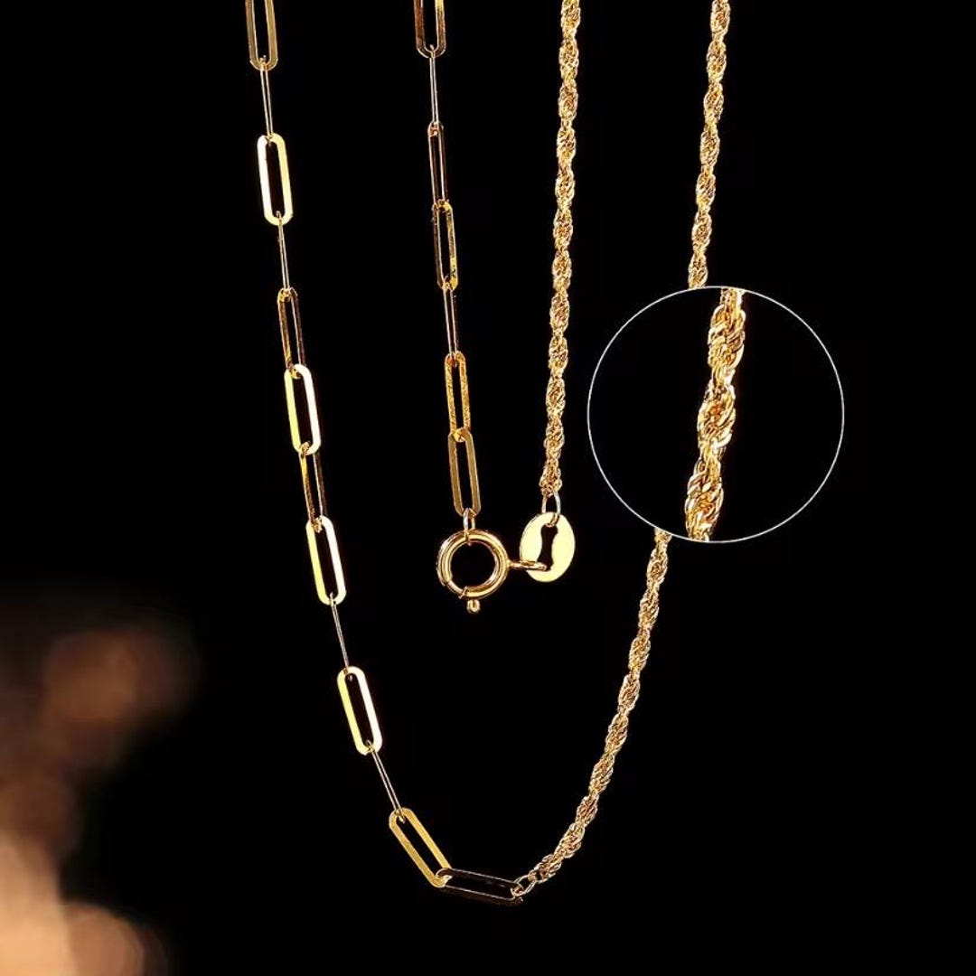 18K Solid Gold Hip Hop Choker: Twisted Rope & Paperclip Chain - Etsy