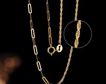 Gargantilla de hip hop de oro macizo de 18 quilates: cadena de cuerda retorcida y clip