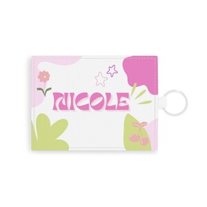 Tarjetero de piel saffiano personalizado, bonito tarjetero, tarjetero personalizado, regalo para ella, diseño de cereza rosa, billetera elegante