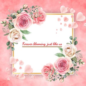 Forever Blooming Love - Romantische digitale Postkarte mit Herzen und Rosen