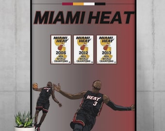 Miami Heat Poster - Lebron and Wade Poster - Vintage Lebron Poster - Miami Heat - NBA - Basketball Art Print - Aesthetic Wall Decor - Sports