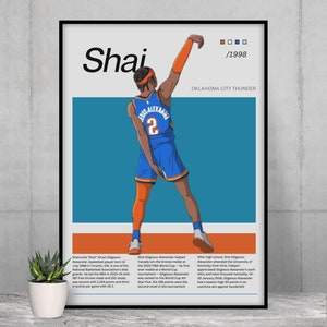 Shai Gilgeous-Alexander Poster - Oklahoma City Thunder - NBA Poster Art Print - Basketball - Vintage Sports Poster - Sports Wall Art