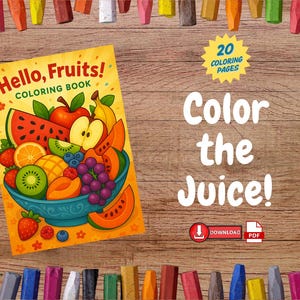 Hello, Fruits Coloring Book – Fun and Juicy Printable for Kids (Ages 3–7)