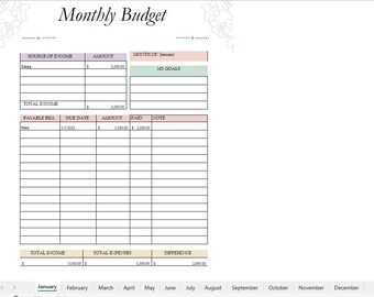 Budget Planner, Excel Template, Finance Tracker, Editable Spreadsheet, Monthly Budget, Expense Tracker, Savings Tracker, Digital Download.