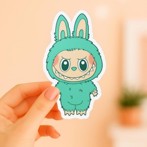 Labubu Big Into Energy Blue Bunny Kiss-Cut Vinyl Decal Sticker, Cute Kawaii Decal, Laptop Sticker, Water Bottle Decal, Car Decal, Planner