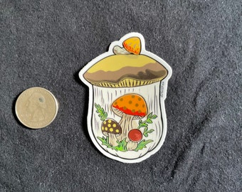 Sticker Vrolijke paddenstoelhouder