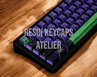 Set di tasti / Tasti Cherry MX viola e verde / Tasti per tastiera meccanica EVA-01 personalizzati / Tasti PBT sublimati / Tasti per giochi anime