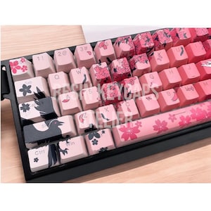 Sakura Anime Keycaps Set – PBT Dye-Sub Keycaps for Mechanical Keyboard – Cherry MX Compatible – 60% & Full-Size