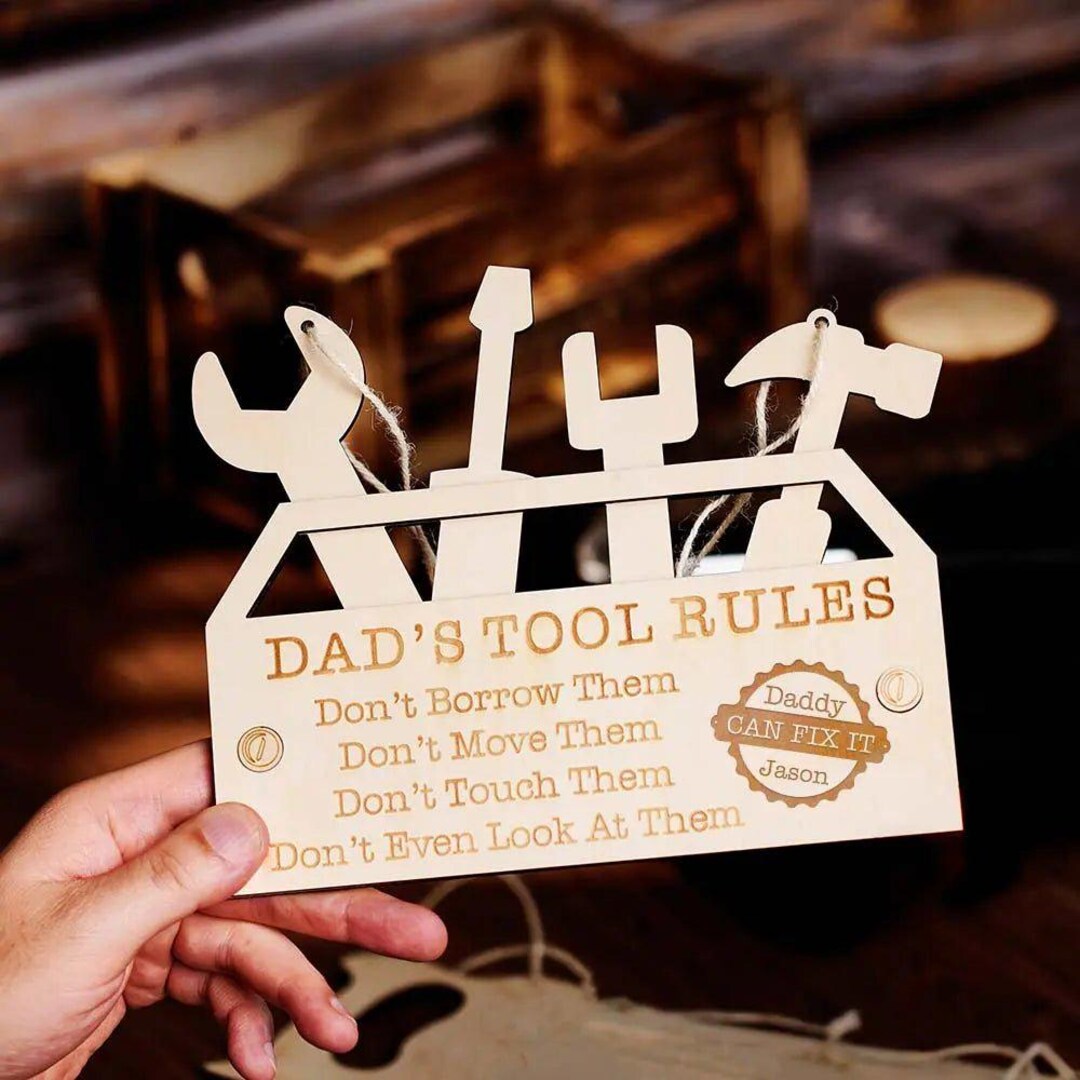Customizable Dad's Tool Rules Wood Sign - Personalized Workshop Decor ...