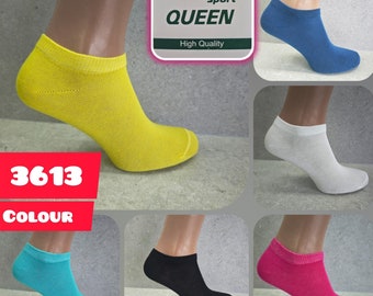 Juego de calcetines tobilleros de algodón de colores: Calcetines Sport Queen para mujer (12 pares)
