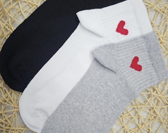 Calcetines de algodón con forma de corazón: calcetines tobilleros para mujer, juego de 12 pares