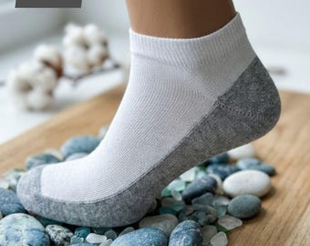 White Ankle Socks Dark Sole 6/12 Pack, Bamboo Cotton Socks