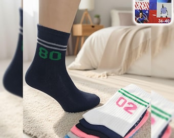 Calcetines deportivos para mujer con números (6/12 pares, varios colores, tallas 5-9 de EE. UU.)