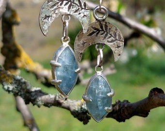 BOHO KYANITE EARRINGS , fancy  earrings, medium  earrings,   one of a kind , spring gemstones