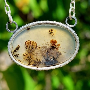 LANDSCAPE AGATE PENDANT, sterling silver pendant, oxidized pendant, spring pendant
