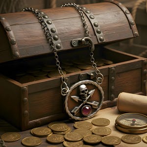 Pirate Sterling Silver Pendant: genuine african ruby, copper