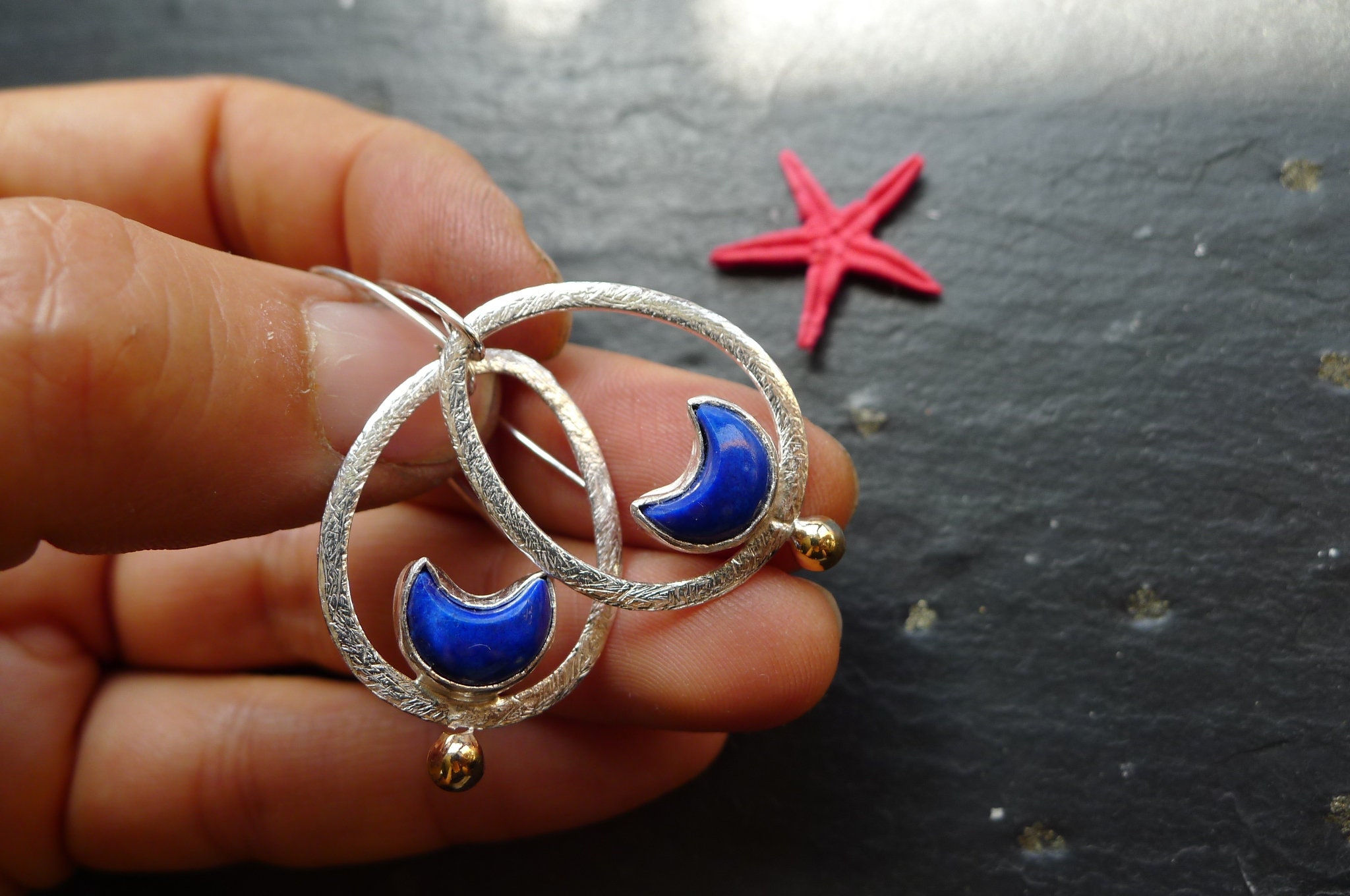 one of a kind earrings BOHO LAPISL\u00c1ZULI EARRINGS medium earrings tribal earrings summer jewelry sterling silver+gold earrings