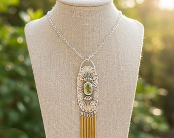 Boho Bicolor Tourmaline Pendant: Sterling Silver & Brass