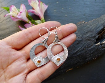 SONGEA SAPPHIRE EARRINGS, sterling silver earrings, orange shappires, spring earrings, boho earrings