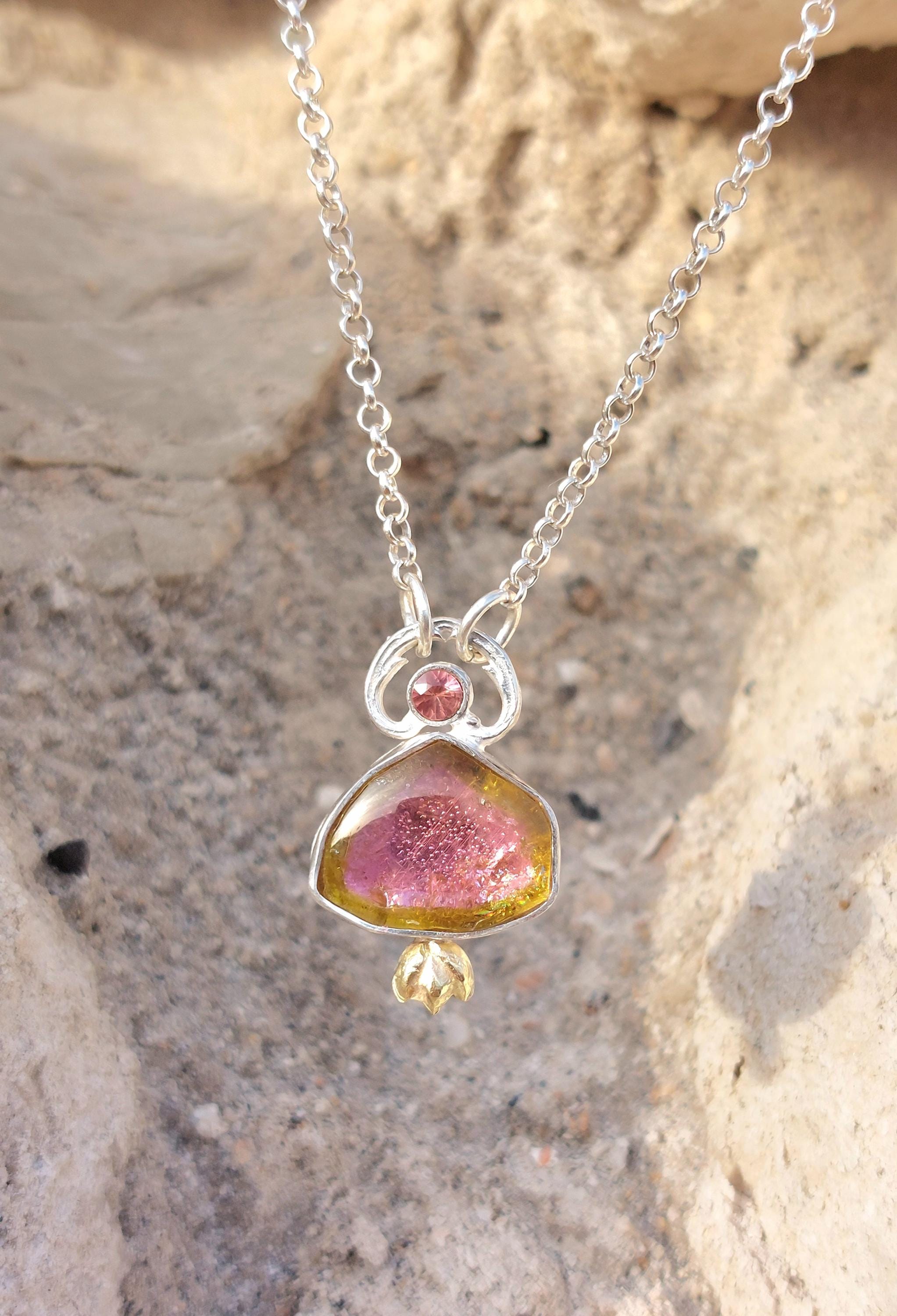 WATERMELON TOURMALINE PENDANT, sterling silver pendant, summer pendant, one of a kind pendant, pink tourmaline