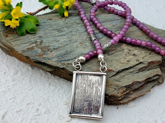 Ciondolo con fossile di ammonite e pietra di luna, collana in argento sterling - Italia