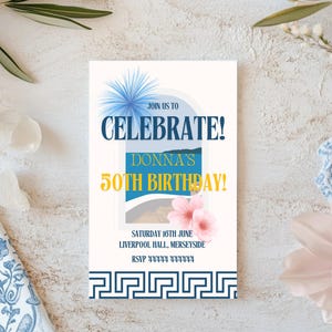 Greek Theme Birthday Party Invitation, Customizable Printable Invite, Instant Download for Celebration, Mamma Mia Inspired.