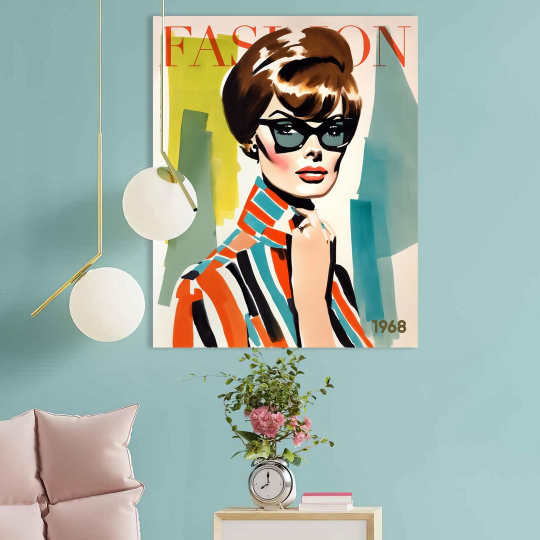 1968 Fashion Retro Modern Wall Art | Mid-century Modern Canvas Art ... - Retro Modern Wall Art For Modern Home Interior Design